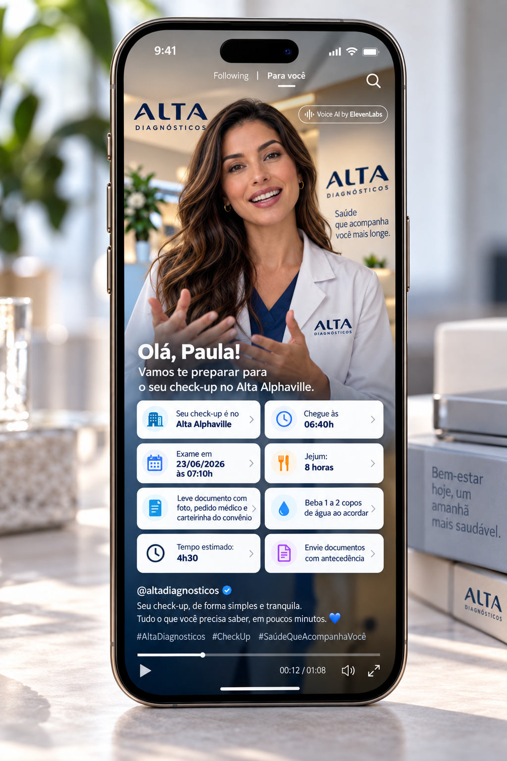 Illustrative short video interface with exam preparation guidance displayed on a smartphone.